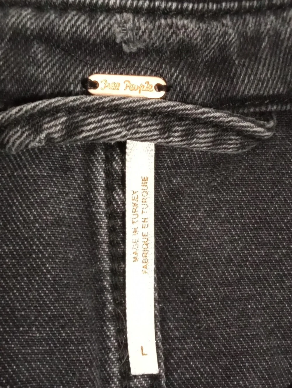 Free People Factory Distressed Black Denim Utility Jacket Raw Hem Large - Picture 3 of 9